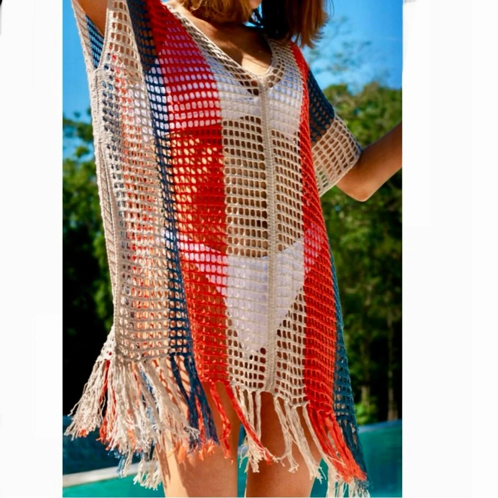 Striped Crochet Beach Cover Up - Picture 2 of 9